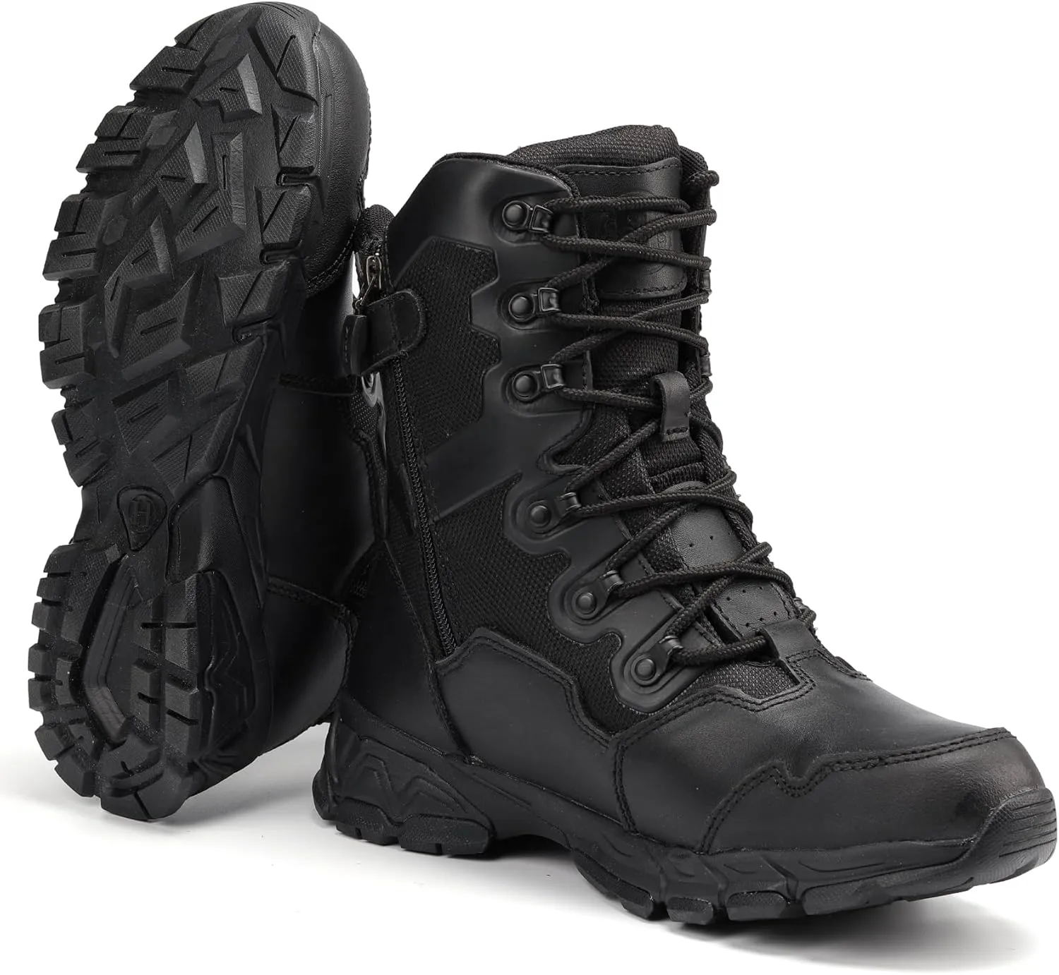8" Waterproof Men's Military Tactical Work Boots, Hiking Motorcycle Combat Slip/Oil Resistant Boots with YKK Side Zipper