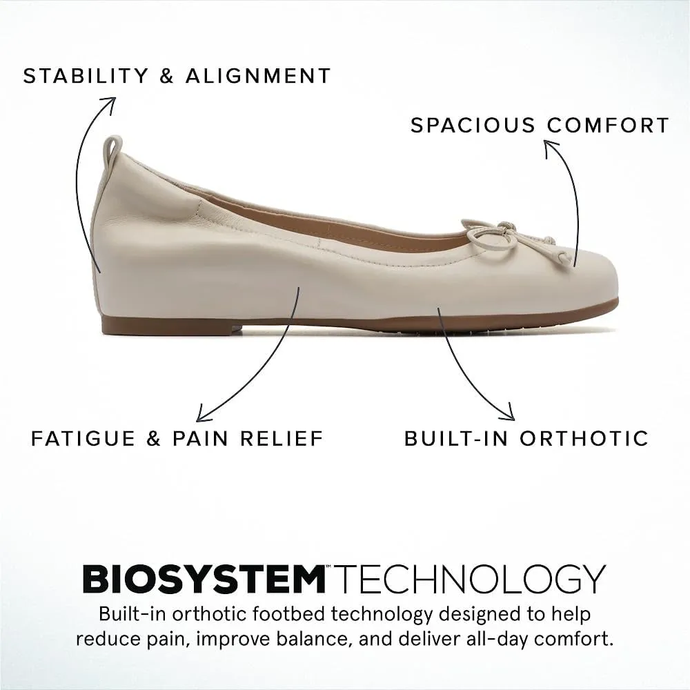 ABEO Cadence Bow Ballet Flats for Women | Built-in Orthotic Insole | Arch Support Flats Shoes | Dressy Work Low Wedge | Premium Leather Upper & Lining
