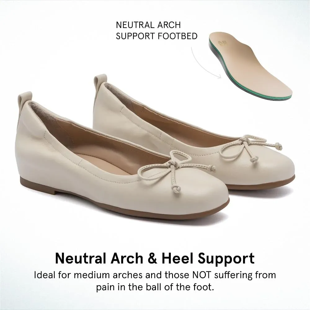 ABEO Cadence Bow Ballet Flats for Women | Built-in Orthotic Insole | Arch Support Flats Shoes | Dressy Work Low Wedge | Premium Leather Upper & Lining