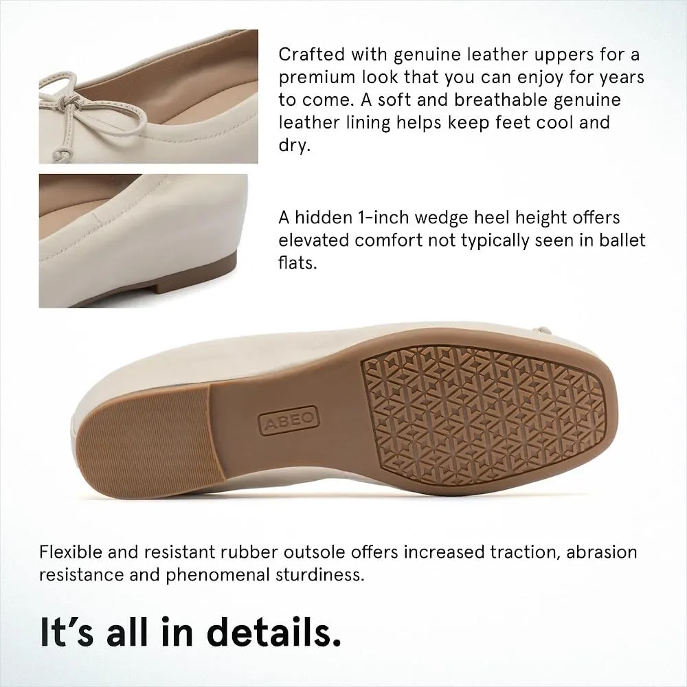 ABEO Cadence Bow Ballet Flats for Women | Built-in Orthotic Insole | Arch Support Flats Shoes | Dressy Work Low Wedge | Premium Leather Upper & Lining