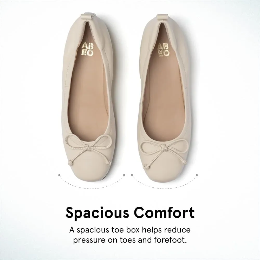ABEO Cadence Bow Ballet Flats for Women | Built-in Orthotic Insole | Arch Support Flats Shoes | Dressy Work Low Wedge | Premium Leather Upper & Lining