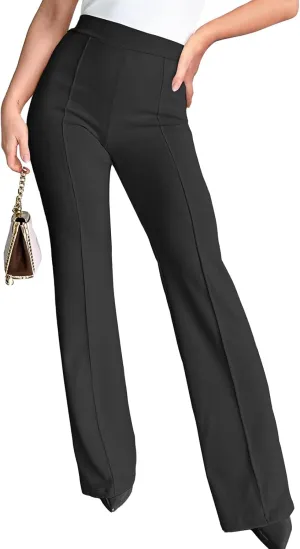 Agenlulu Wide Leg Dress Pants for Women Elastic High Waist Straight Leg Pants Business Casual Pull on Office Work Slacks