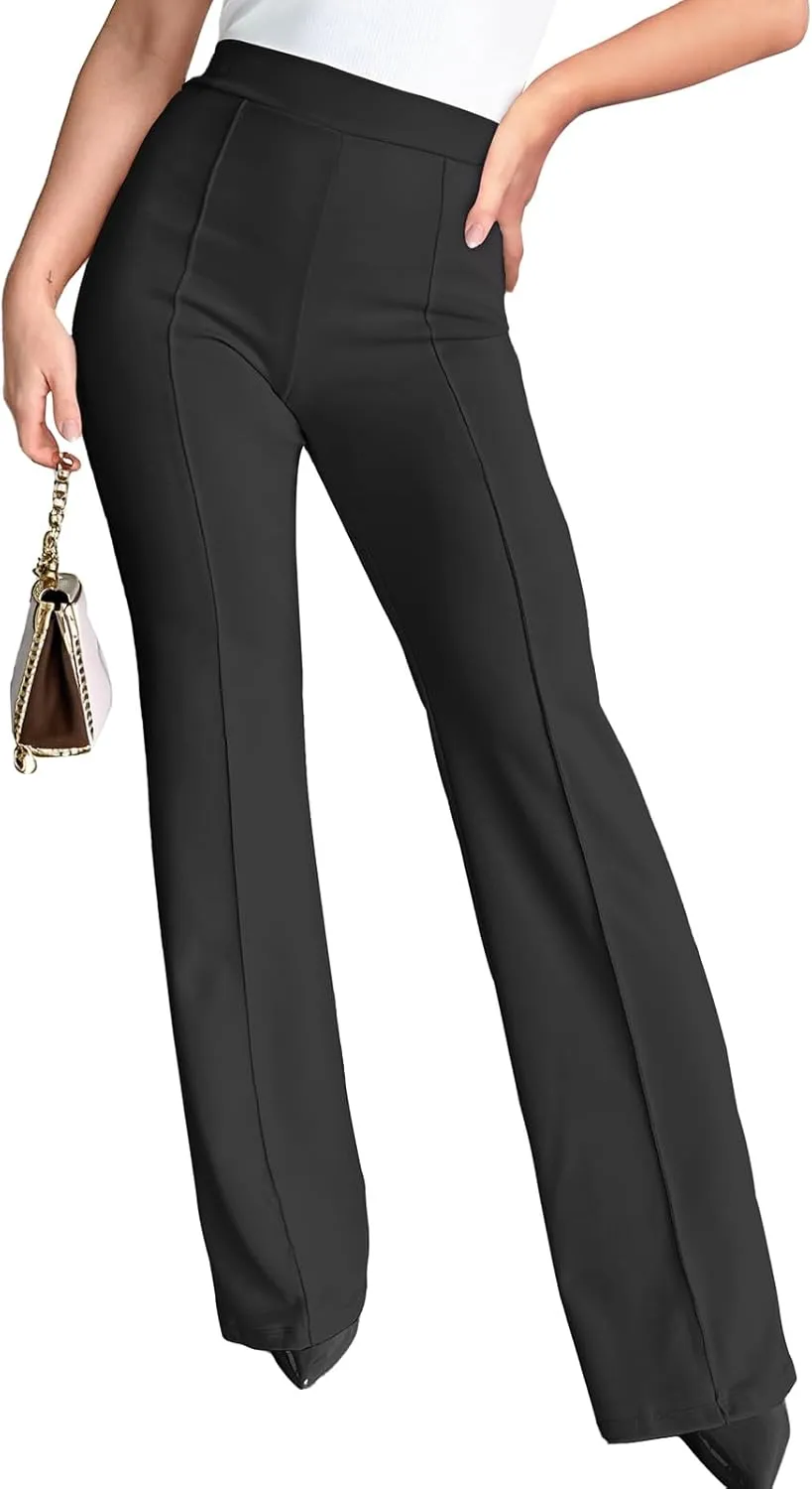 Agenlulu Wide Leg Dress Pants for Women Elastic High Waist Straight Leg Pants Business Casual Pull on Office Work Slacks