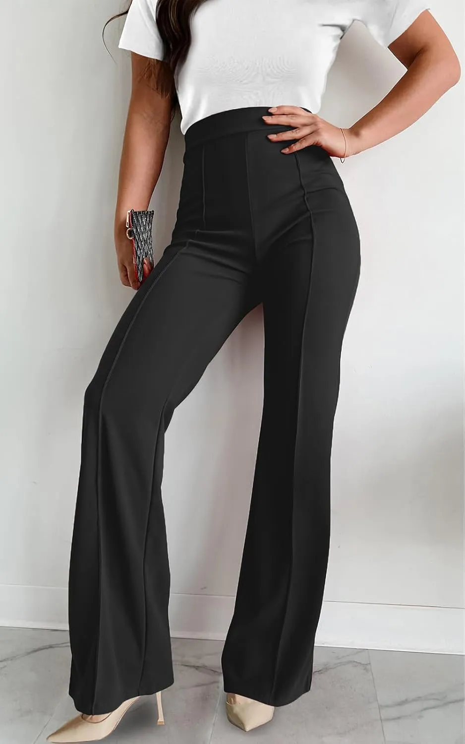 Agenlulu Wide Leg Dress Pants for Women Elastic High Waist Straight Leg Pants Business Casual Pull on Office Work Slacks