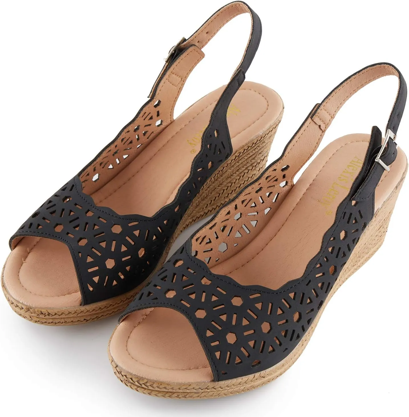 Alexis Leroy Wedge Heel Cut-Out Vamp Peep Toe Slingback Women's Sandals