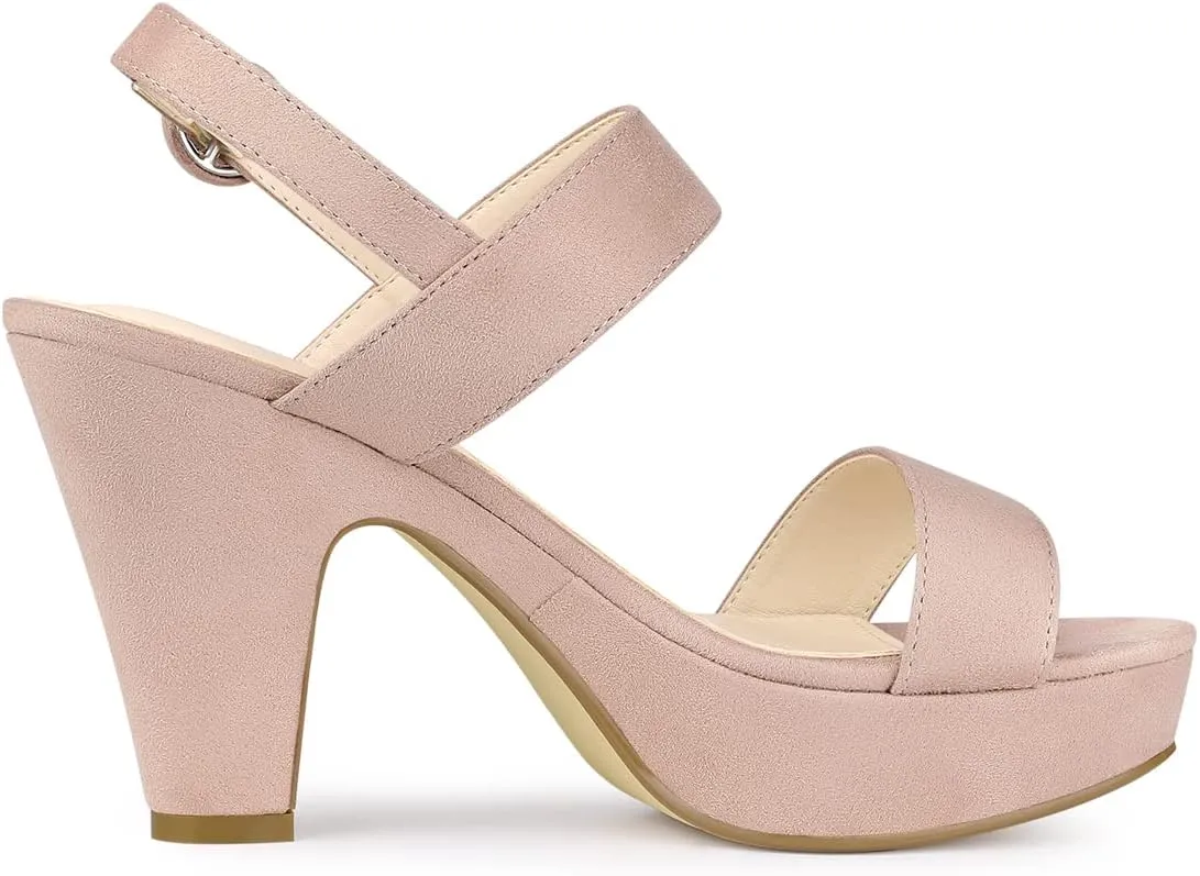 Allegra K Women's Slingback Platform Heels Chunky High Heel Sandals