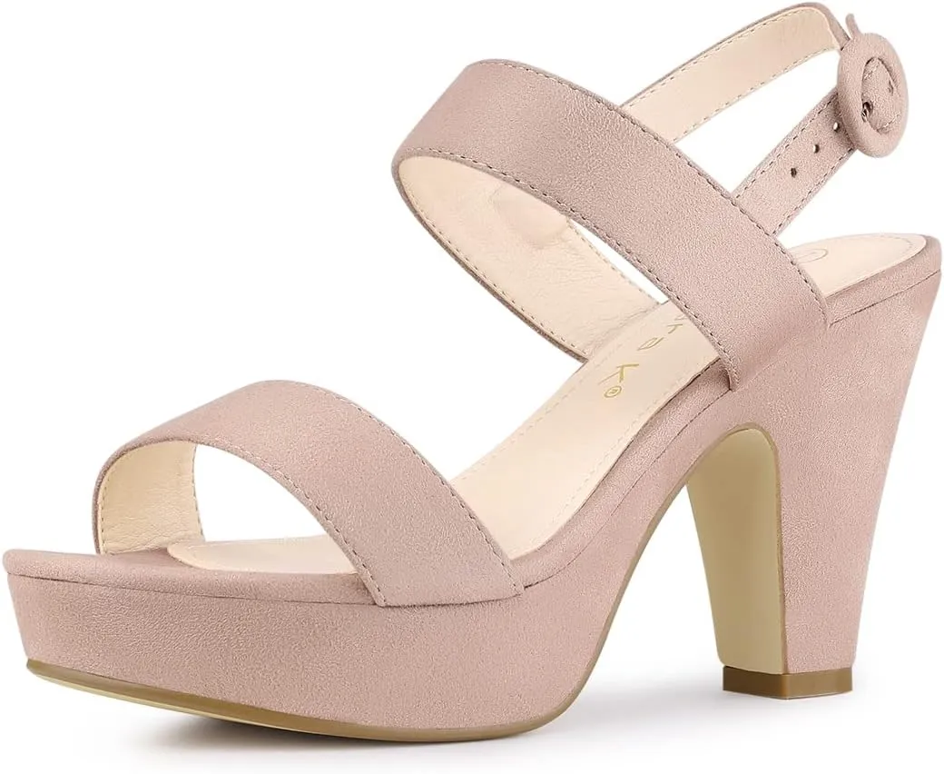 Allegra K Women's Slingback Platform Heels Chunky High Heel Sandals