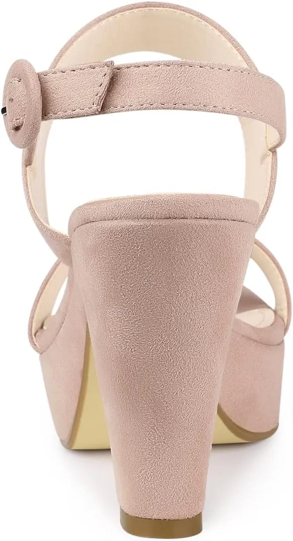 Allegra K Women's Slingback Platform Heels Chunky High Heel Sandals