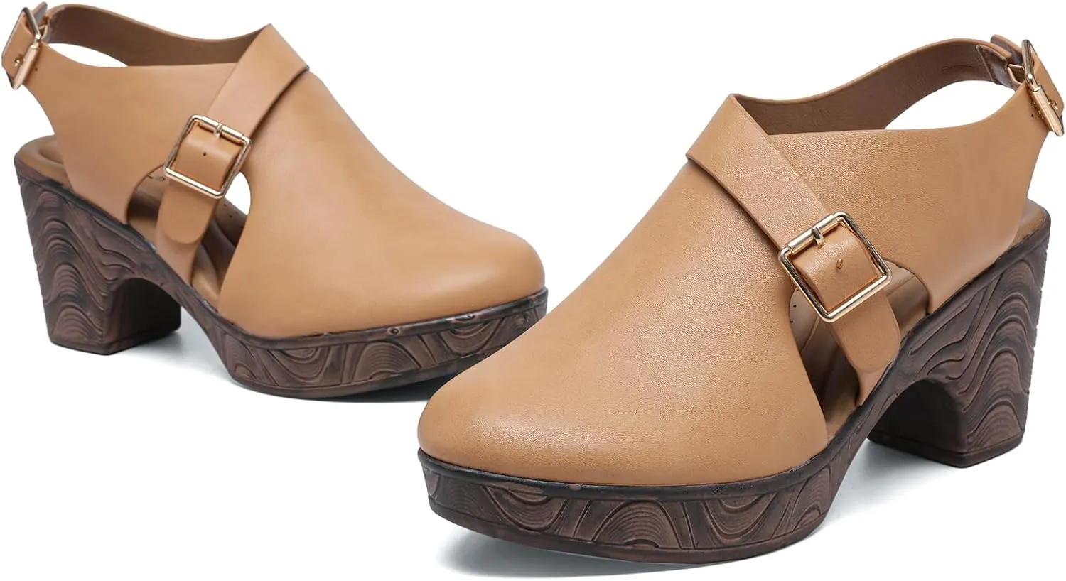 Altxic Women's Comfy Low Block Chunky Heels Sandals Closed Round Toe Casual Adjustable Slingback Strap Clogs