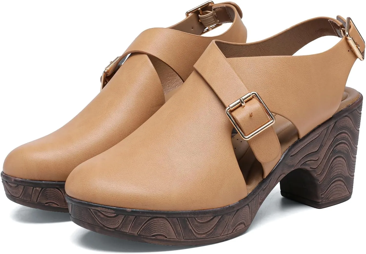 Altxic Women's Comfy Low Block Chunky Heels Sandals Closed Round Toe Casual Adjustable Slingback Strap Clogs