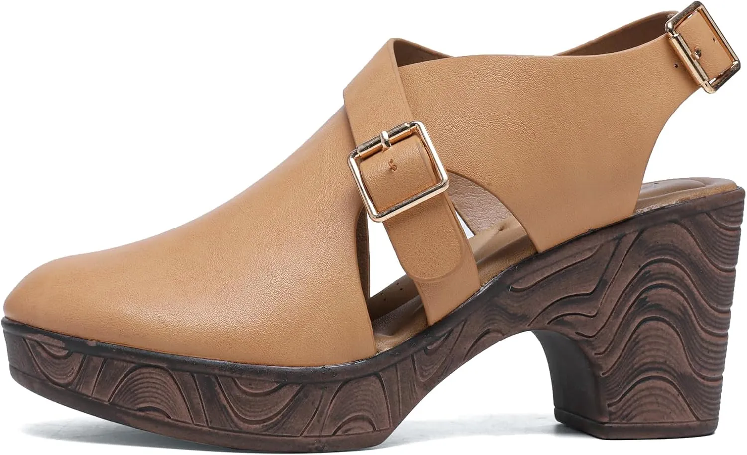 Altxic Women's Comfy Low Block Chunky Heels Sandals Closed Round Toe Casual Adjustable Slingback Strap Clogs