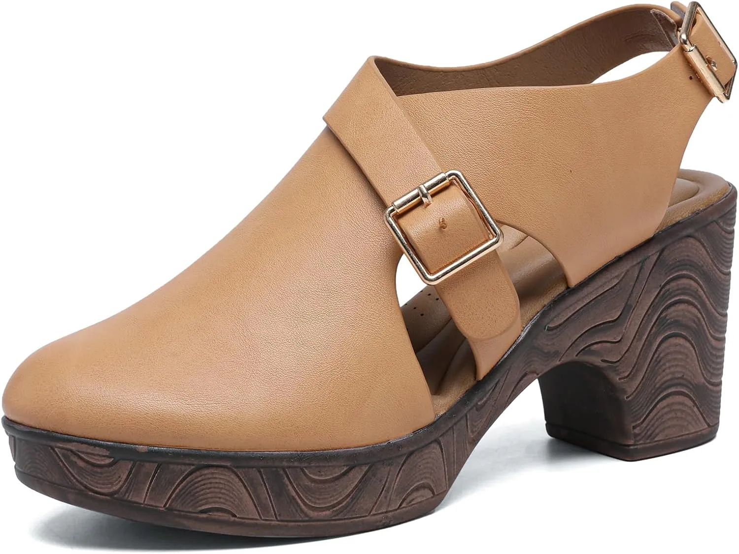 Altxic Women's Comfy Low Block Chunky Heels Sandals Closed Round Toe Casual Adjustable Slingback Strap Clogs