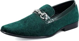 Amali King - Men's Slippers - Mens Loafers - Designer Shoes for Men - Tuxedo Shoes - Velvet Loafers Men - Embossed Paisley Pattern, Satin Band and Trim