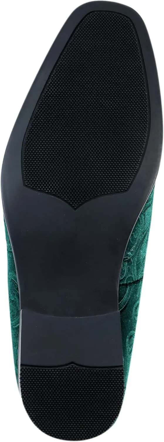 Amali King - Men's Slippers - Mens Loafers - Designer Shoes for Men - Tuxedo Shoes - Velvet Loafers Men - Embossed Paisley Pattern, Satin Band and Trim
