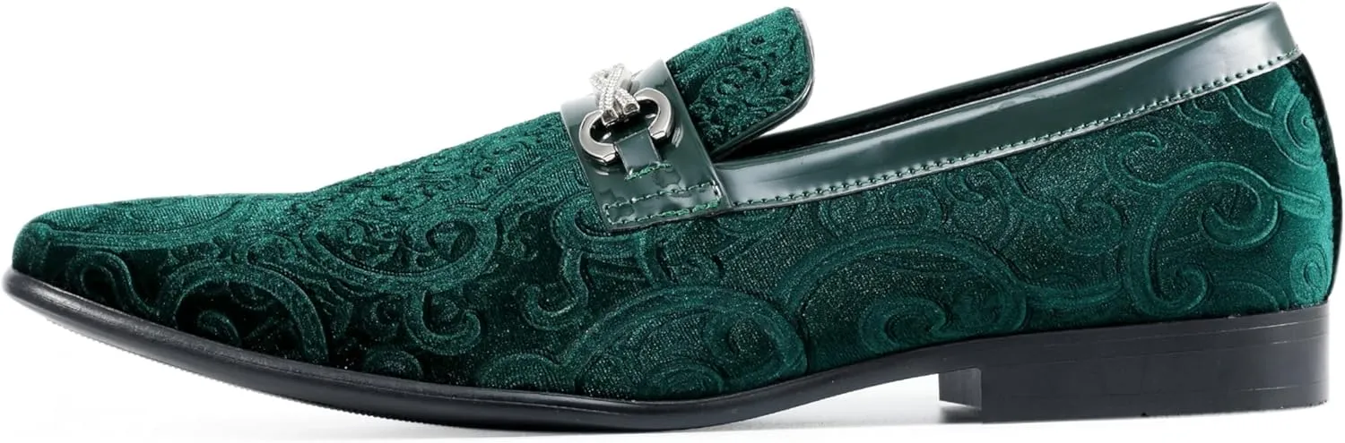 Amali King - Men's Slippers - Mens Loafers - Designer Shoes for Men - Tuxedo Shoes - Velvet Loafers Men - Embossed Paisley Pattern, Satin Band and Trim