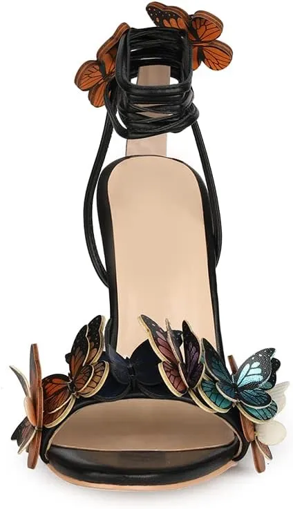 Arqa Strappy Sandals for Women Butterfly Ankle Wrap Stiletto High Heels Open Toe Suede Lace-up Heeled Sandal Wedding Bride Dressy Pumps