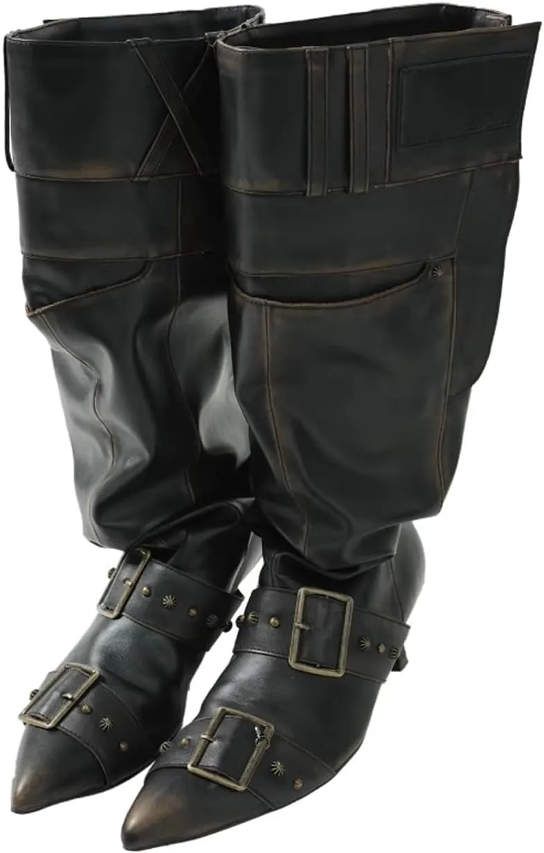Arqa Womens Stiletto Heel Knee High Boots Irregular Tall Stacked Boots Wide Calf Pointed Toe Applique Vintage Buttons Shoes Fall Slouchy Boot