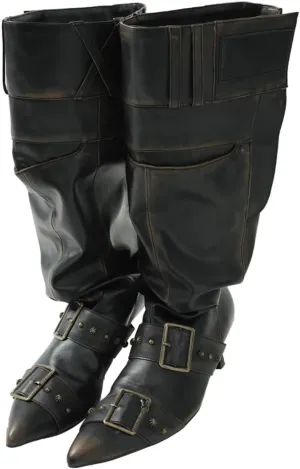 Arqa Womens Stiletto Heel Knee High Boots Irregular Tall Stacked Boots Wide Calf Pointed Toe Applique Vintage Buttons Shoes Fall Slouchy Boot