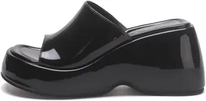 Arqa Women's Wedge Slide Sandals Open Toe Chunky Heel Outdoor Slippers Patent Comfor Slip-on Shoes