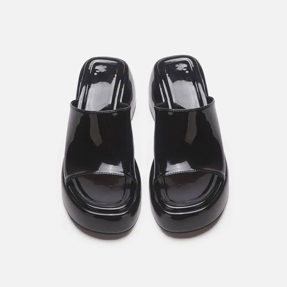 Arqa Women's Wedge Slide Sandals Open Toe Chunky Heel Outdoor Slippers Patent Comfor Slip-on Shoes