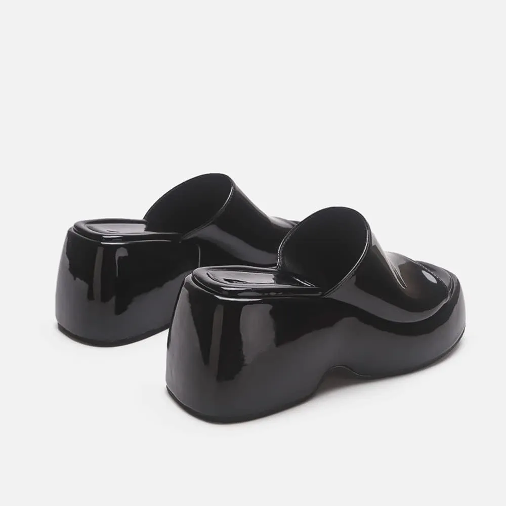 Arqa Women's Wedge Slide Sandals Open Toe Chunky Heel Outdoor Slippers Patent Comfor Slip-on Shoes