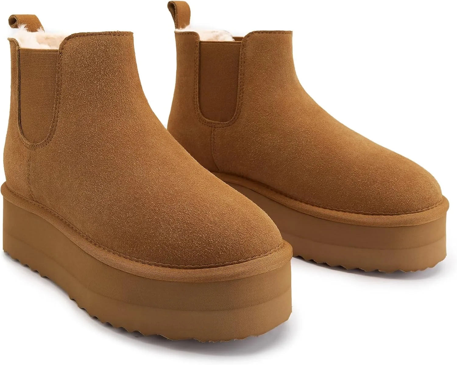 Athlefit Women's Classic Platform Chelsea Boots Winter Warm Fur Lined Anti-Slip Short Ankle Snow Boots