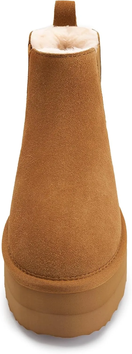 Athlefit Women's Classic Platform Chelsea Boots Winter Warm Fur Lined Anti-Slip Short Ankle Snow Boots