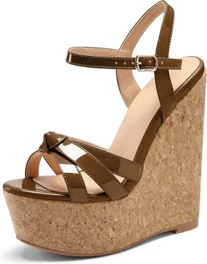 AUMOTED Women Wedge Sandals Platform High Heels Peep Toe 5.9" Ankle Srap Patry Wedding Summer Heeled Sandals