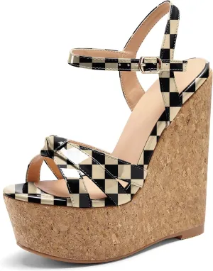 AUMOTED Women Wedge Sandals Platform High Heels Peep Toe 5.9" Ankle Srap Patry Wedding Summer Heeled Sandals