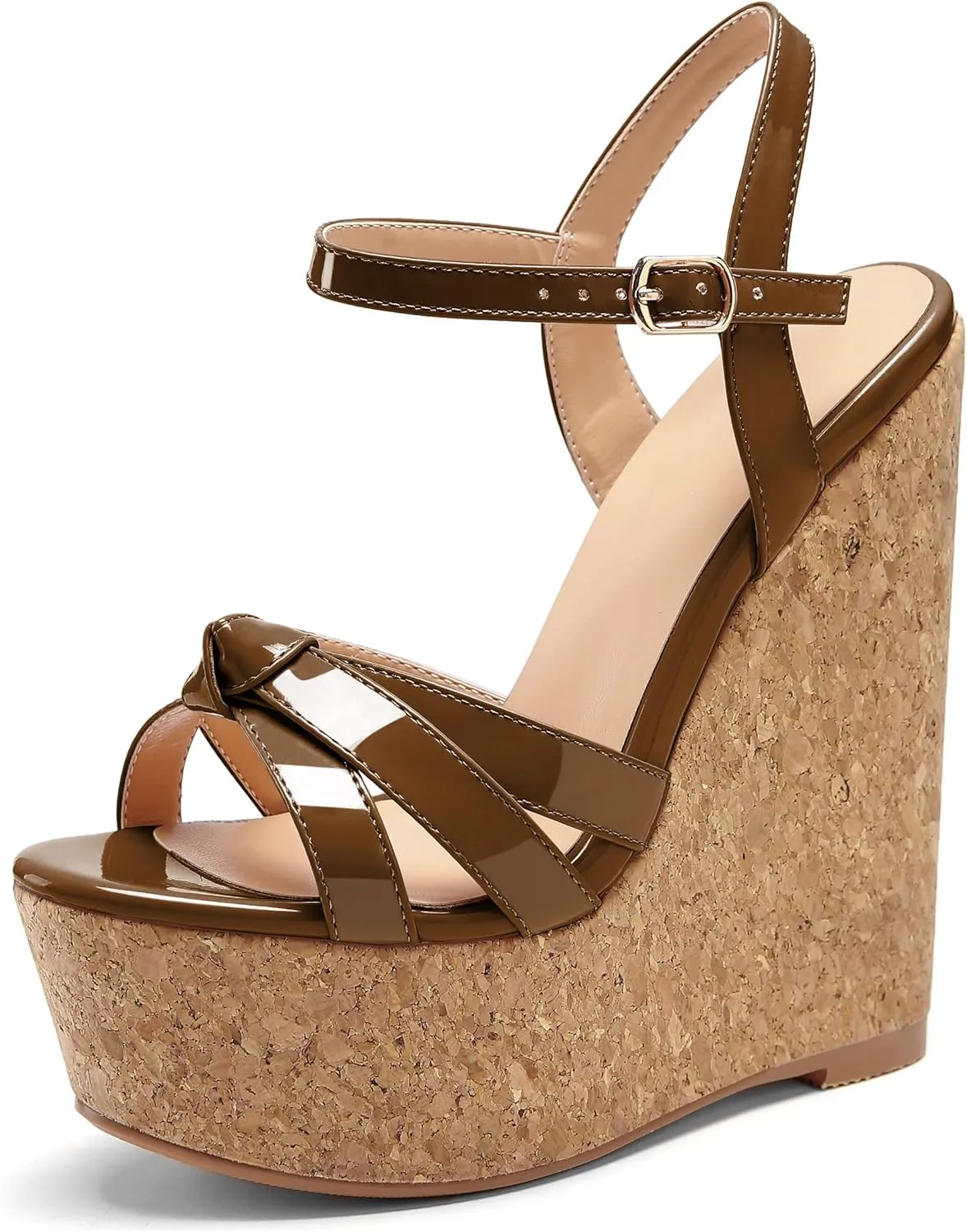 AUMOTED Women Wedge Sandals Platform High Heels Peep Toe 5.9" Ankle Srap Patry Wedding Summer Heeled Sandals