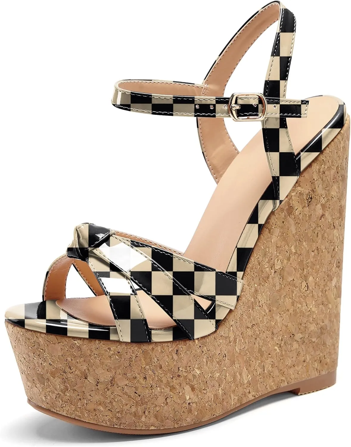 AUMOTED Women Wedge Sandals Platform High Heels Peep Toe 5.9" Ankle Srap Patry Wedding Summer Heeled Sandals