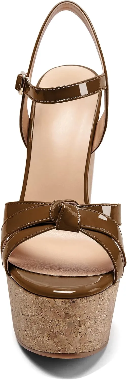 AUMOTED Women Wedge Sandals Platform High Heels Peep Toe 5.9" Ankle Srap Patry Wedding Summer Heeled Sandals