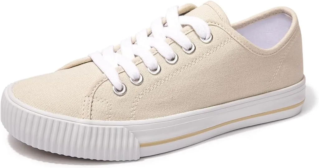 BENEKER Women's Fashion Sneakers Low Top Lace Up Canvas Sneakers Comfort Tennis Shoes Casual Walking Shoes