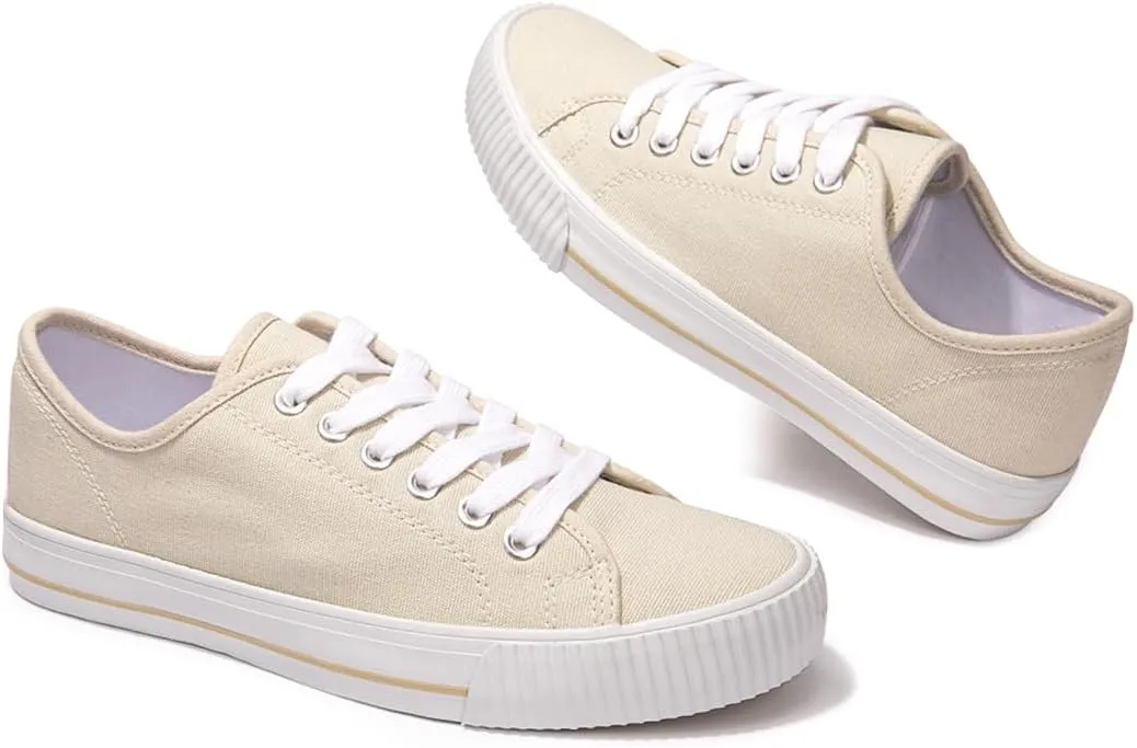 BENEKER Women's Fashion Sneakers Low Top Lace Up Canvas Sneakers Comfort Tennis Shoes Casual Walking Shoes