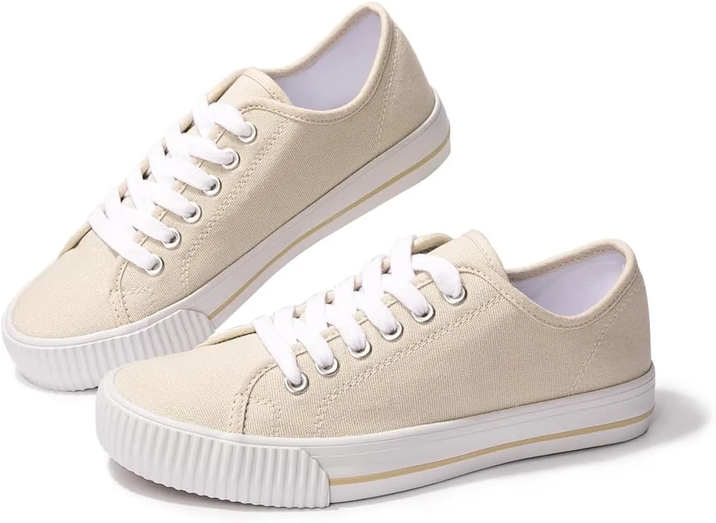 BENEKER Women's Fashion Sneakers Low Top Lace Up Canvas Sneakers Comfort Tennis Shoes Casual Walking Shoes