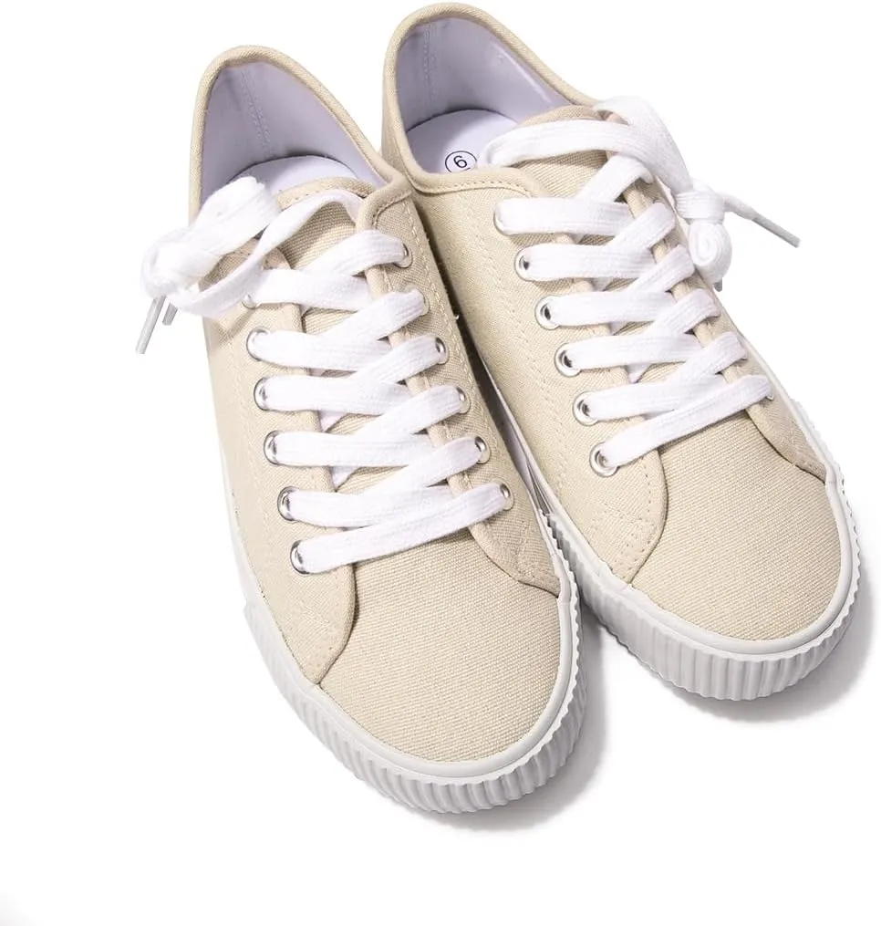 BENEKER Women's Fashion Sneakers Low Top Lace Up Canvas Sneakers Comfort Tennis Shoes Casual Walking Shoes
