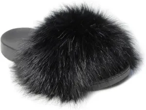 Big Faux Fur Slides, Furry Slippers for Women Fuzzy Fluffy Sandals Shoes