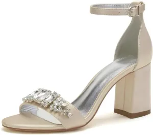 Block High Heel Sandals for Bride Rhinestones 3IN Heels Wedding Shoes Formal Party Sandals