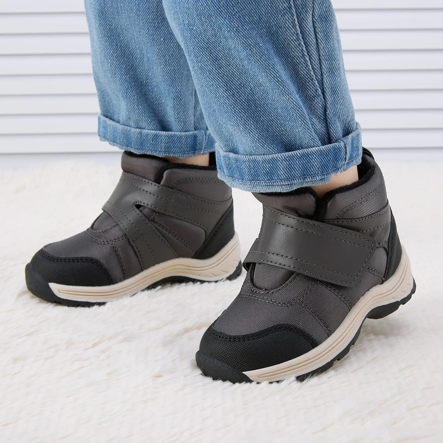 BMCiTYBM Toddler Winter Hikking Boots Boys Girls Waterproof Snow Shoes Nonslip Lightweight High Top Outdoor Sneakers for Cold Weather