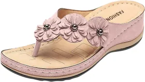 Bohemian Floral Orthopedic Sandals for Women, Summer Womens Beach Travel Flip Flops Comfortable Casual Dressy Wedges Sandals
