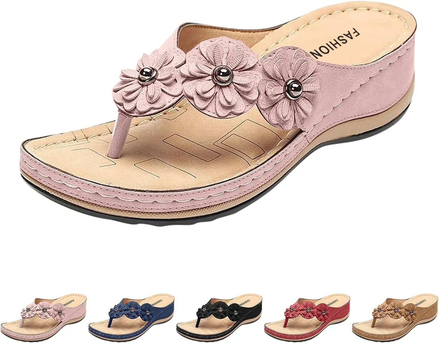 Bohemian Floral Orthopedic Sandals for Women, Summer Womens Beach Travel Flip Flops Comfortable Casual Dressy Wedges Sandals