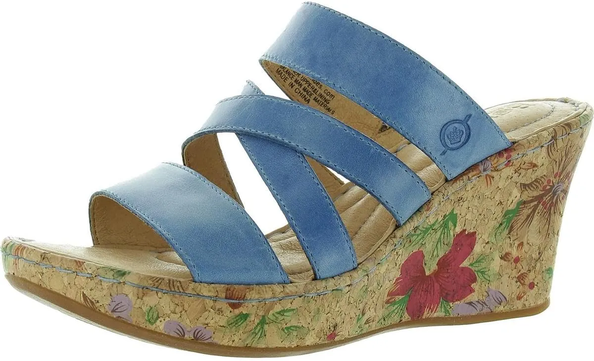 BORN Womens Cork Leather Wedge Sandals