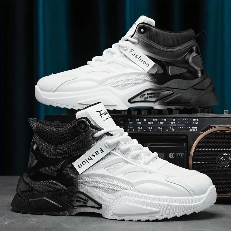 Breathable High Top Men's Lace-up Sneakers with Gradient Design