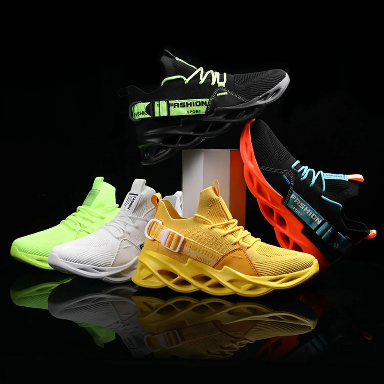 Breathable Mesh Stylish High Top Slip On Sneakers for Men Lightweight Blade Sole Design Sports Streetwear Shoes for Running Walking Gym Fashion Daily Wear