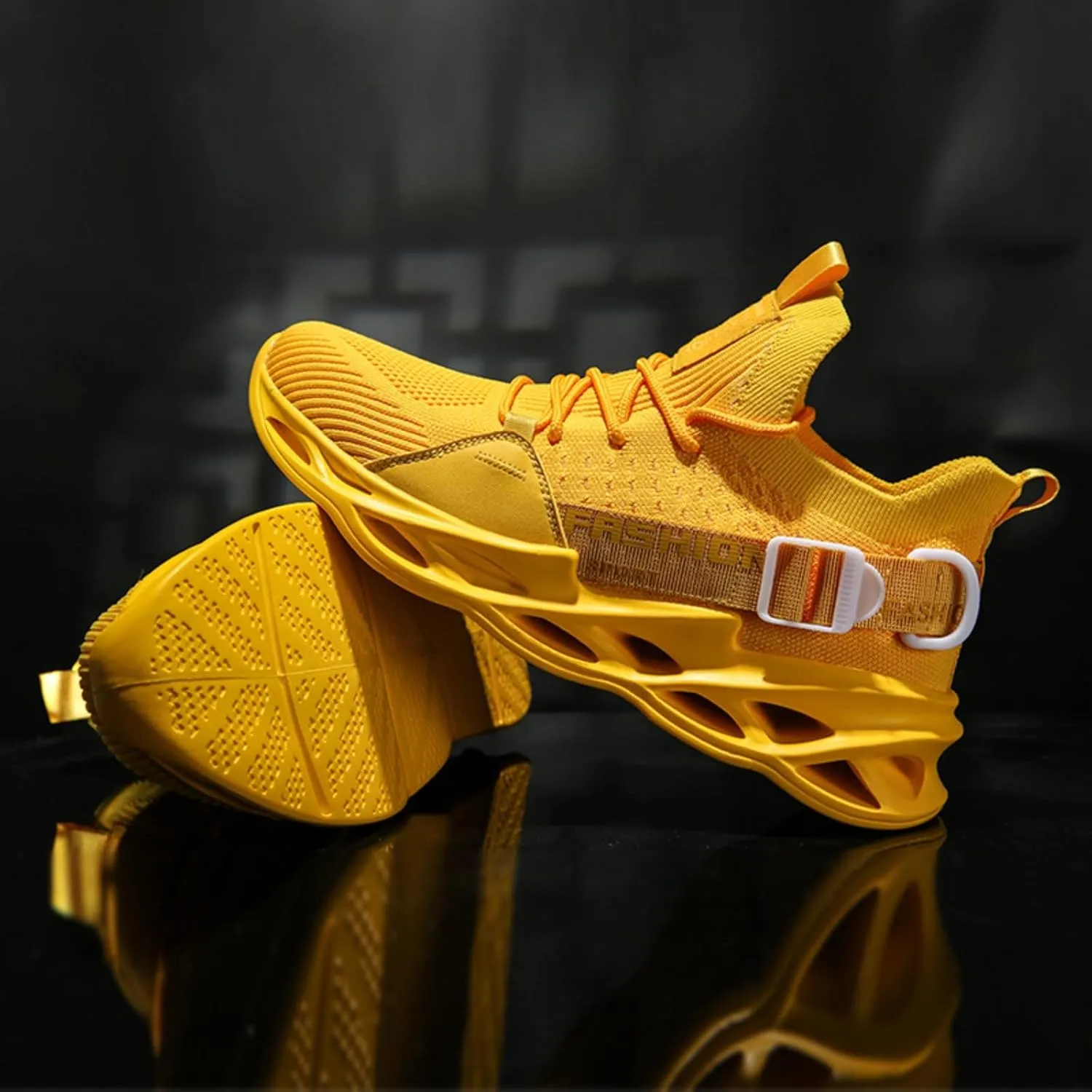 Breathable Mesh Stylish High Top Slip On Sneakers for Men Lightweight Blade Sole Design Sports Streetwear Shoes for Running Walking Gym Fashion Daily Wear