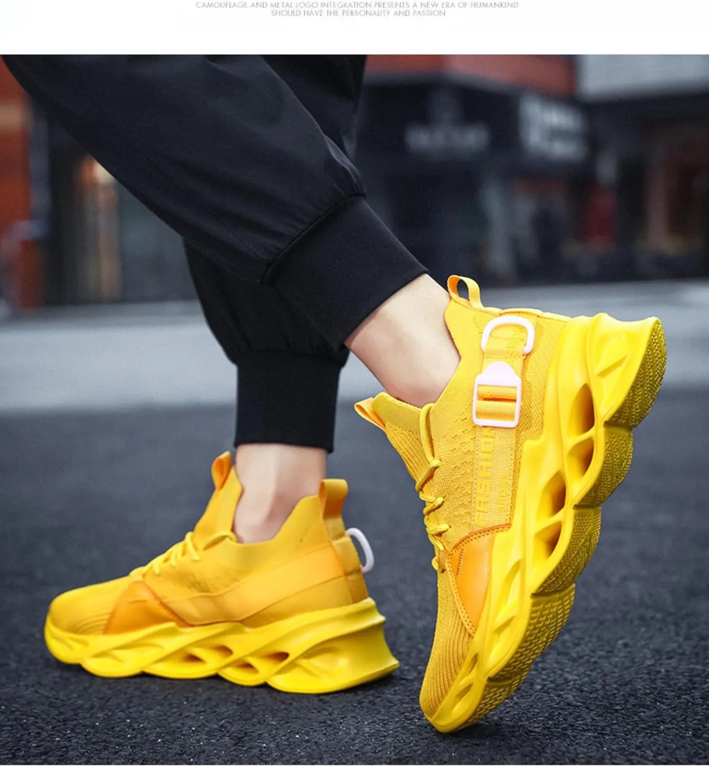 Breathable Mesh Stylish High Top Slip On Sneakers for Men Lightweight Blade Sole Design Sports Streetwear Shoes for Running Walking Gym Fashion Daily Wear
