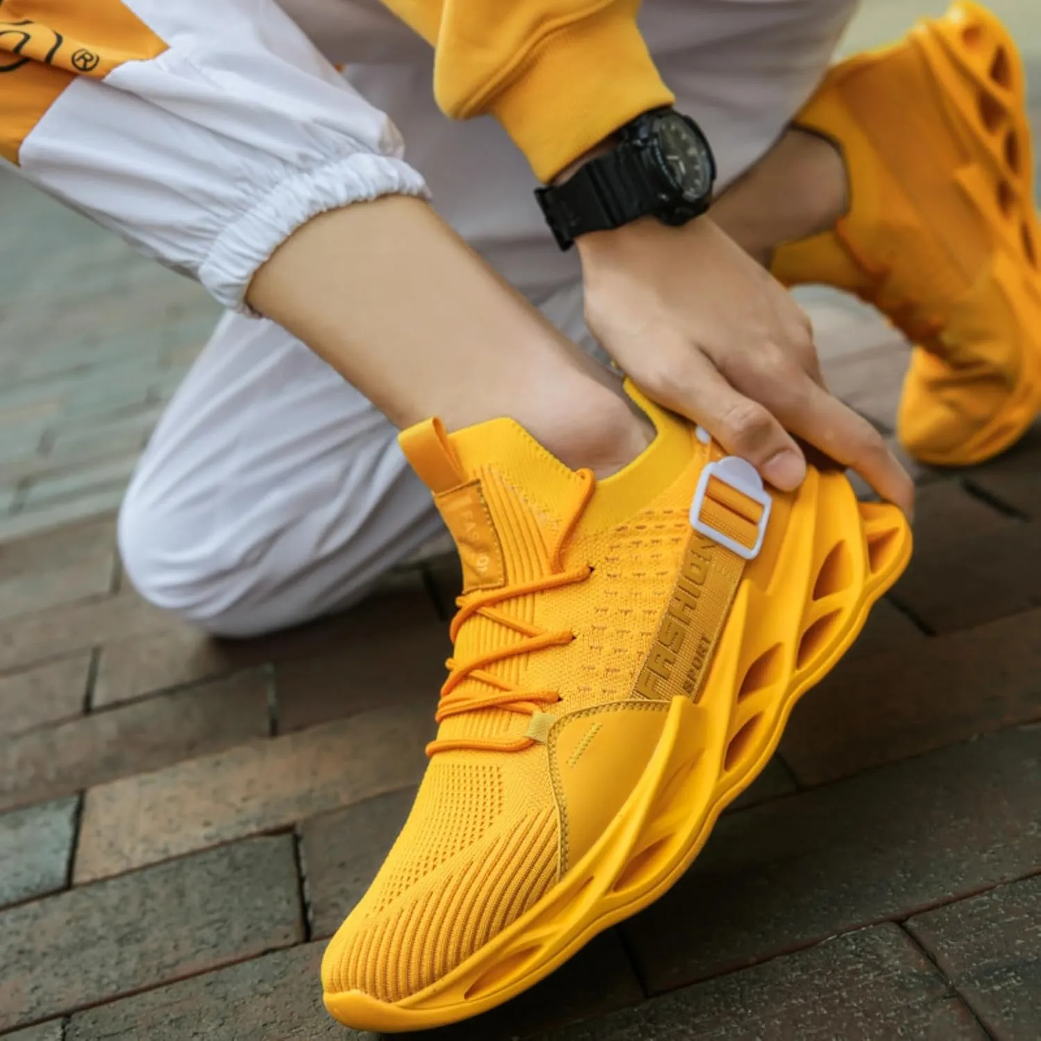 Breathable Mesh Stylish High Top Slip On Sneakers for Men Lightweight Blade Sole Design Sports Streetwear Shoes for Running Walking Gym Fashion Daily Wear