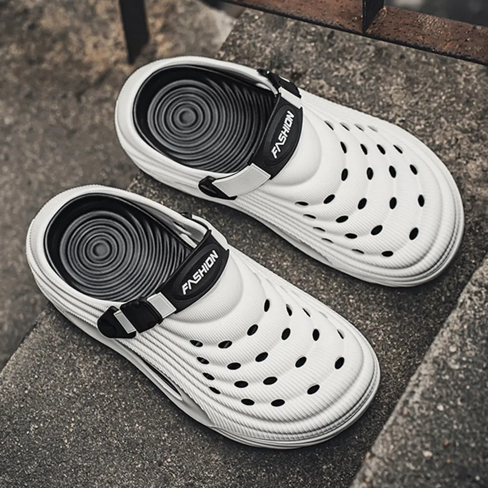 Breathable Slip-On Sandals for Men, 5cm/1.97in Summer Hollow Thick-Soled Beach Sandals, Non-Slip Eva Light and Comfortable Slippers, Suitable for Indoor and Beach Activities