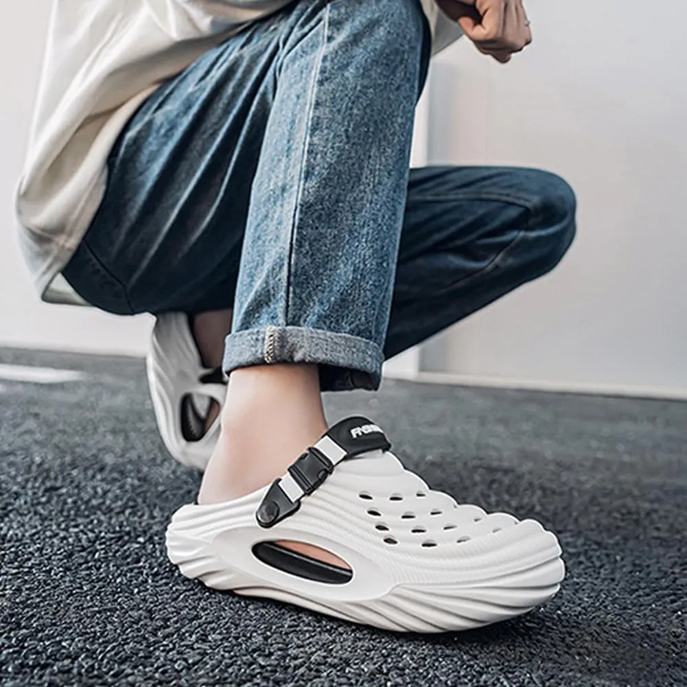 Breathable Slip-On Sandals for Men, 5cm/1.97in Summer Hollow Thick-Soled Beach Sandals, Non-Slip Eva Light and Comfortable Slippers, Suitable for Indoor and Beach Activities