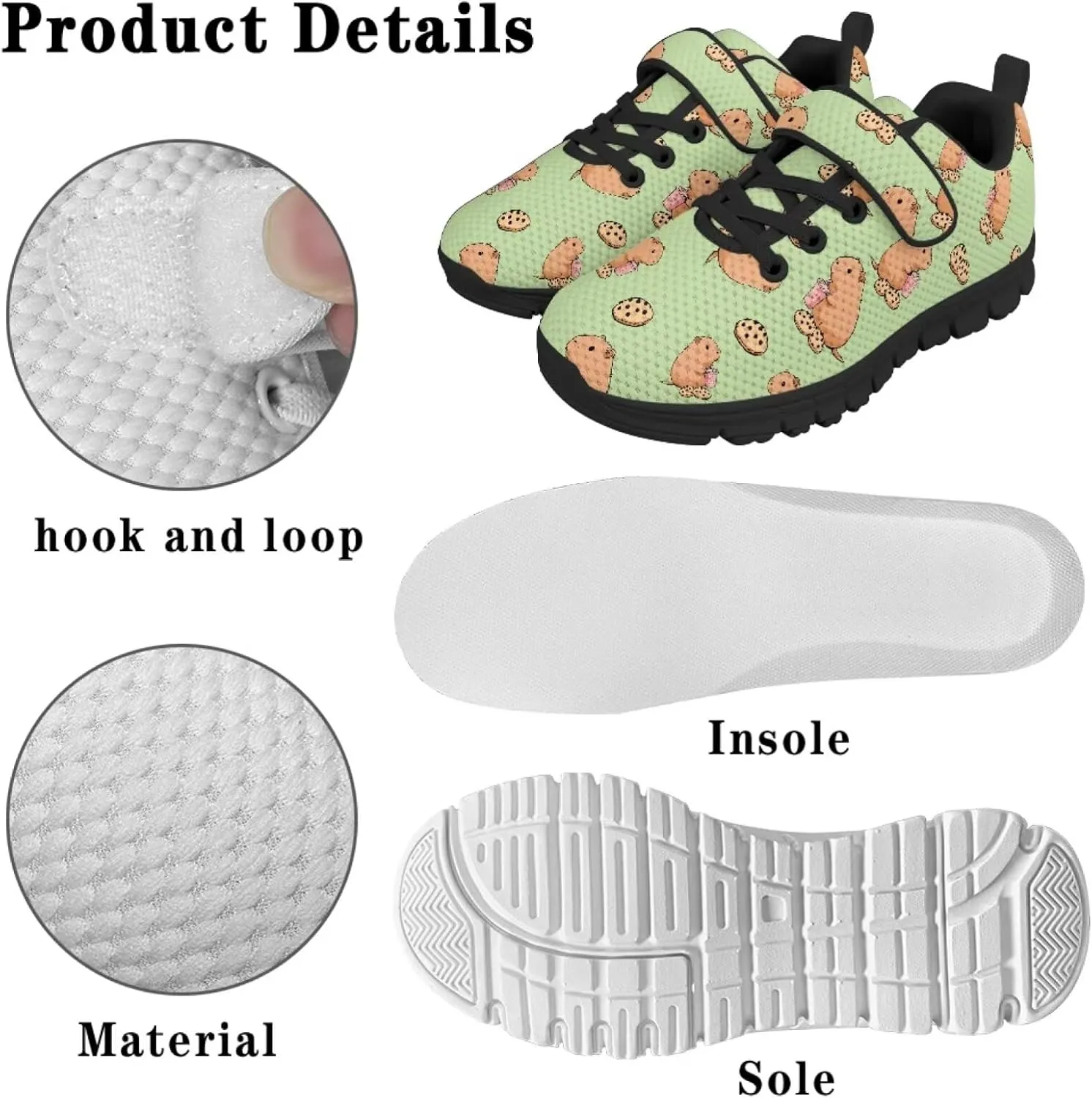 Capybara Print Boys Girls Outdoor Sneakers Breathable Athletic Shoes Non Slip Running Tennis Sneaker